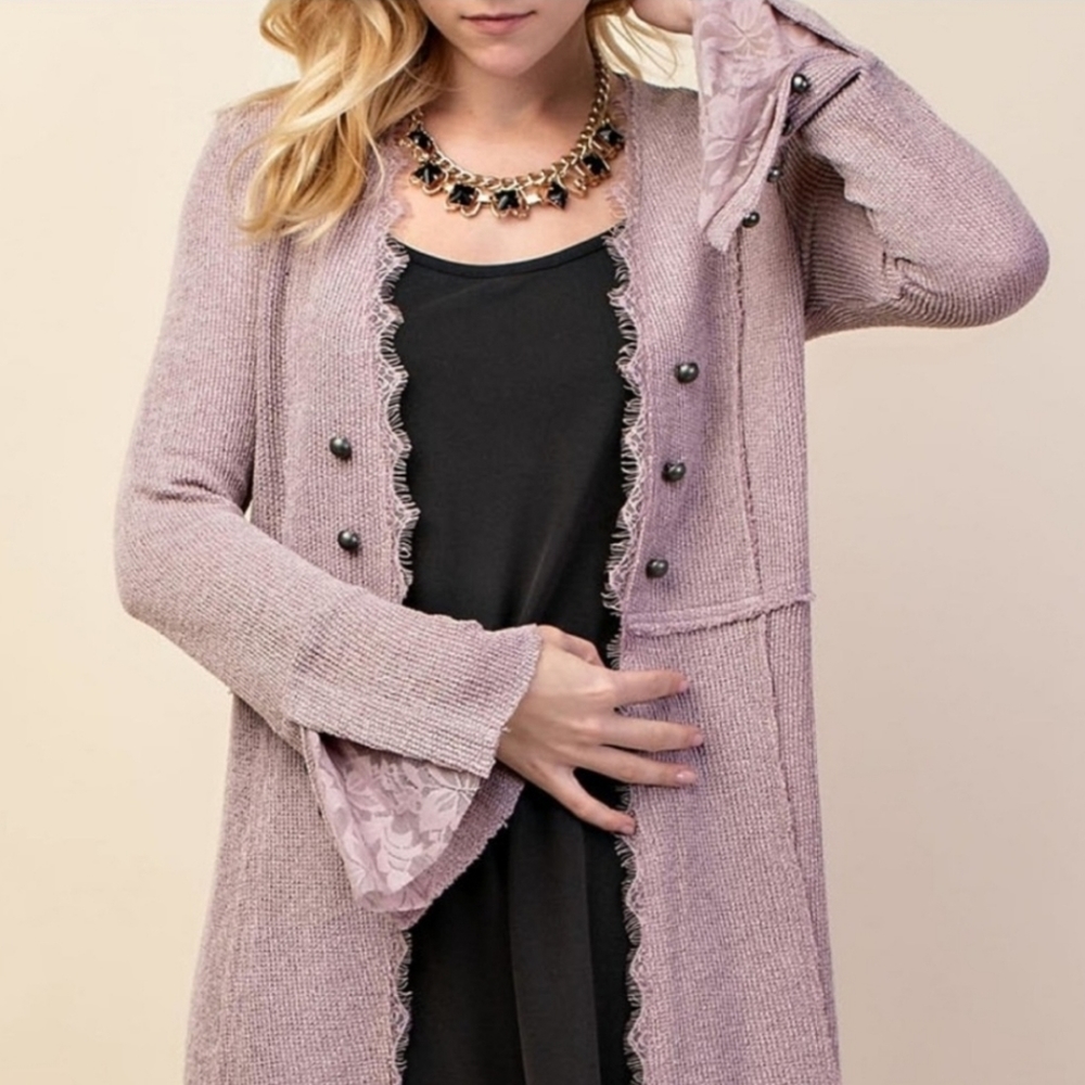 Vocal Brand Long Open Front Knit Cartigan Lavender Purple